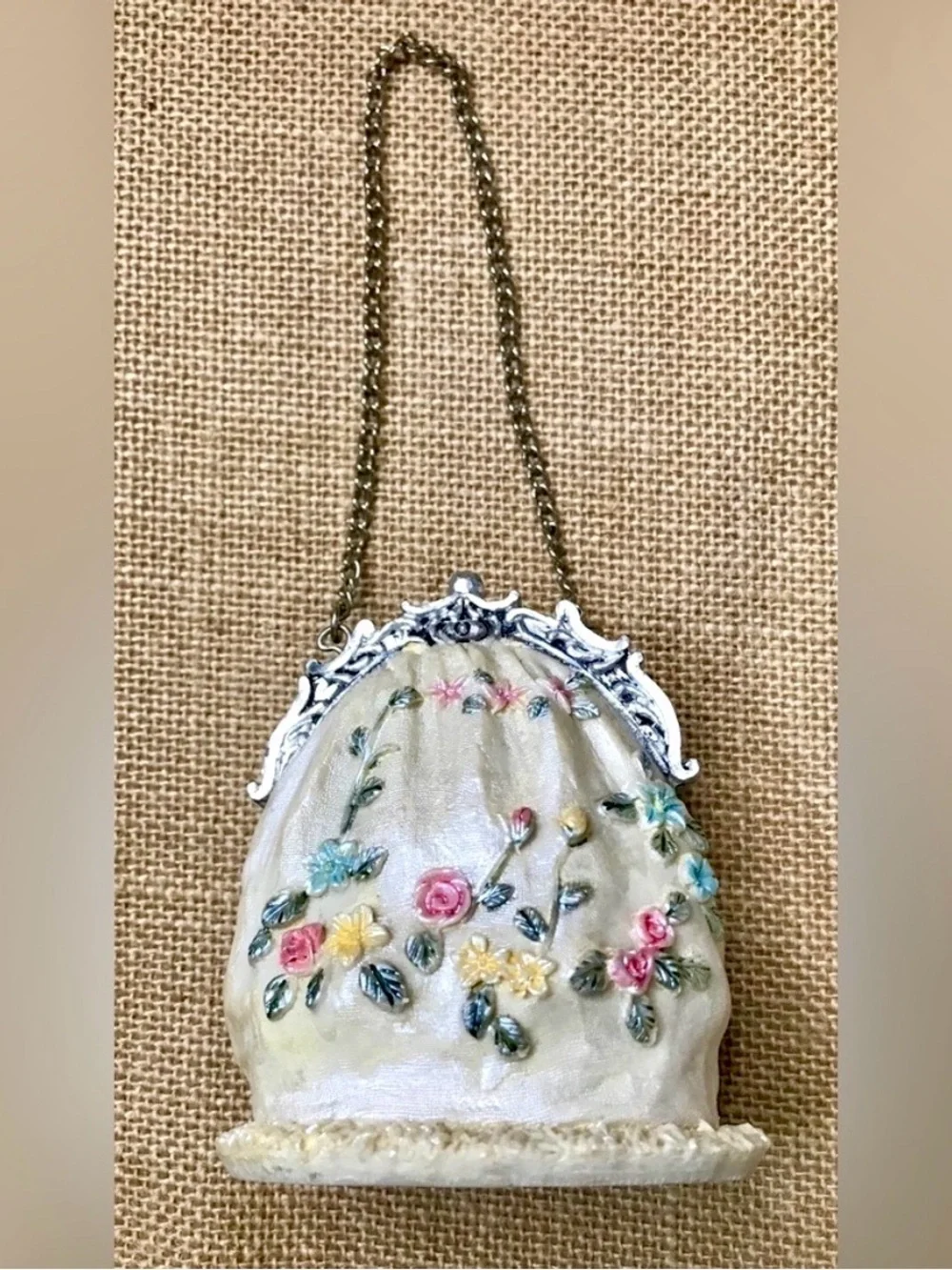 Vintage Floral Purse Figurine Romance Feminine Cottagecore Grandmacore Granny